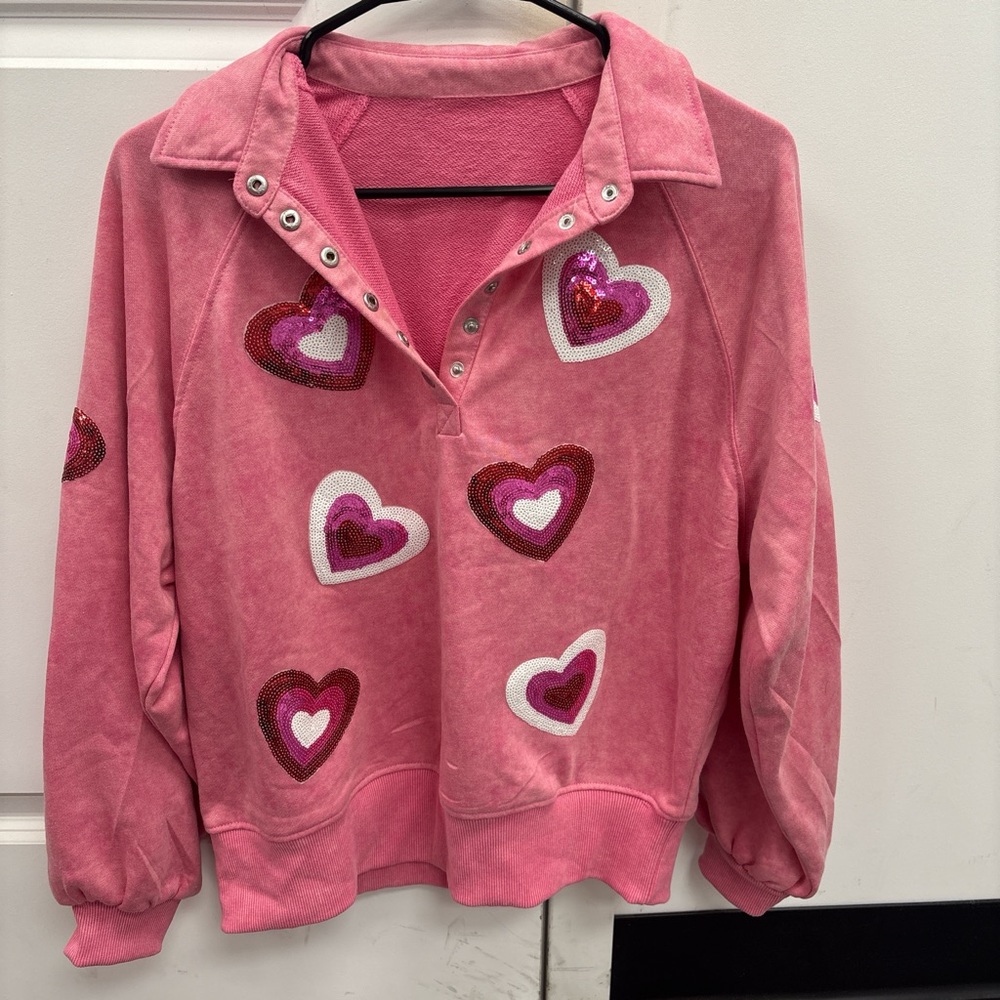 Pink Heart-Embellished Women's Sweater